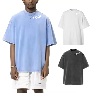 T-shirt de luxe pour hommes t-shirt personnalisé t-shirt en coton surdimensionné côtelé col rond t-shirt à épaules tombantes poids lourd 280gsm Style Streetwear - Product Image 1