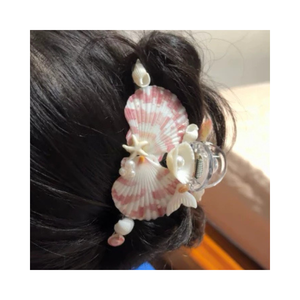 Pinza de pelo de concha Natural-Pinza de pelo de concha de almeja hecha a mano-Accesorio de verano para mujeres niñas Tema de sirena de playa - Product Image 1