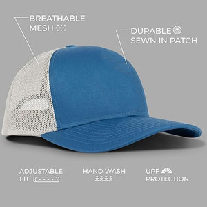 Chapeau de camionneur bleu uni à 5 panneaux en maille respirante avec logo brodé et impression personnalisée de qualité supérieure Casquette de camionneur en mousse réglable - Product Image 6
