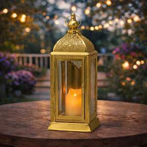 Silver Finish Metal <b>Moroccan</b> <b>Lantern</b> with Glass Panels Intricate Cutwork Warm Candle Glow Elegant Festive Home Decor Gift - Product Image 6