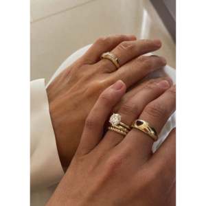 Claudine Trendy Gold & Rhodium Plated <b>Opening</b> <b>Ring</b> Free Size Copper Jewelry with Croissant & Number Shape Eternity Inlay Chain - Product Image 2