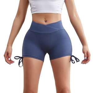 Pantalones cortos de gimnasio de cintura media para mujer, precio al por mayor, logotipo personalizado, transpirable, secado rápido, poliéster/algodón, ropa deportiva para correr - Product Image 1
