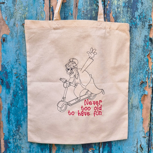 Never Too Old to Have Fun Letter Embroidered Cotton Tote Bag Funny <b>Granny</b> Scooter Custom <b>Gift</b> - Product Image 2