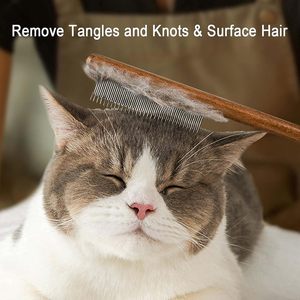 Peine portátil de madera fácil de usar para mascotas para depilación de gatos, eliminación de nudos, peine para pulgas limpio de belleza, peine para pulgas para perros, suministros para mascotas - Product Image 5