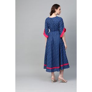 Cambric algodón Anarkali Kurta vestido bordado Ikat estampado Casual vestidos azules - Product Image 2