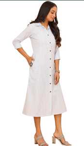 ชุดกาวน์สีขาวทรงเอไลน์สำหรับผู้หญิงคุณภาพระดับพรีเมียมพร้อมกระเป๋าข้างสำหรับงานเลี้ยงและงานแต่งงานในฤดูใบไม้ผลิ - Product Image 4