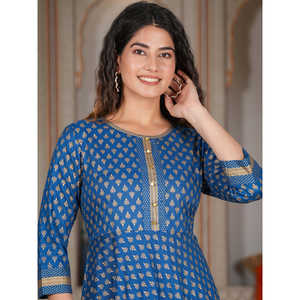 Ensemble confortable en rayonne bleue Anarkali Kurta pour femme - Product Image 4