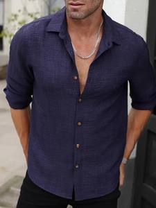 Chemise à manches longues décontractée toutes saisons de couleur unie pour hommes avec poches poitrine à col montant Lavable en machine Coupe régulière Respirante - Product Image 5