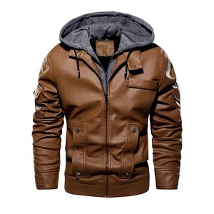 Chaqueta de cuero de alta calidad para hombre, chaqueta de motocicleta de cuero PU marrón y negro con capucha extraíble, chaqueta de PU para hombre, abrigo 2025 - Product Image 2