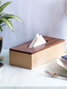 Soporte de caja de pañuelos de madera para el hogar y la Oficina Organizador de escritorio decorativo con diseño de grano de madera natural - Product Image 5