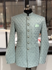 Sherwani Azul Claro para Hombre, Corte Regular, Traje Tradicional Indio para Bodas, Tela de Algodón, para Todas las Temporadas, Absorbe la Humedad, Protección Solar - Product Image 1