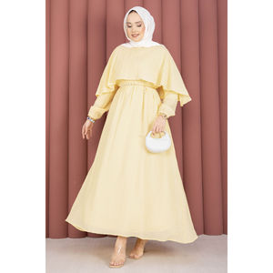 Robe d'été au col cape en crochet, taille élastique, respirante et élégante pour club ou quotidien, jaune, taille unique - Product Image 3