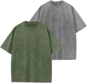 เสื้อยืดผู้ชายทรงปกติ ผ้าฝ้ายคุณภาพสูง 100% ดีไซน์ใหม่ล่าสุด ล้างสีแบบแอซิด ขอบดิบ ดีไซน์ทำเก่า แห้งเร็ว ระบายอากาศได้ดี ผ้าแคนวาส - Product Image 1