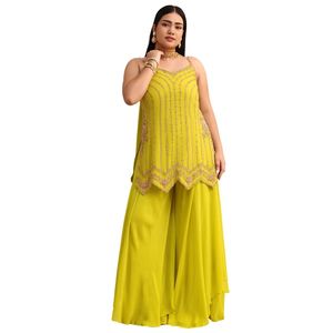 Tuta Sharara verde Lime con girocollo Dupatta all'ingrosso da donna abbigliamento etnico OEM fornitore di abbigliamento da sposa personalizzato - Product Image 3
