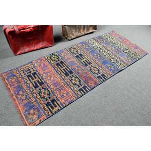 Alfombra de 2.8x7.3 pies, Alfombra Turca Vintage, Alfombra de Lana Azul con Diseño de Patchwork - Product Image 2