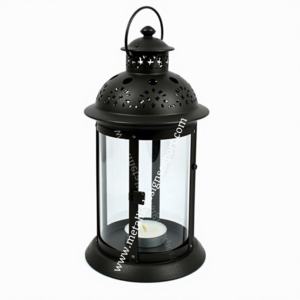 Handmade Elegant Black Metal <b>Lantern</b> with Floral Cutouts Glass Panels & <b>Hanging</b> Loop Indoor <b>Outdoor</b> Christmas Candle Holder - Product Image 1