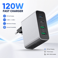 Chargeur GaN HNT OEM 120W 4 ports, charge rapide, 2 USB-A, 2 USB-C, adaptateur mural 2A2C PD3.0 QC3.0 pour téléphone portable, tablette, MacBook, ordinateur portable