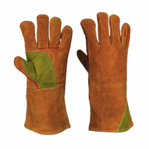 Guantes de cuero dividido de piel de vaca reforzada de larga duración Guantes de soldador de barbacoa resistentes al calor Protección DE TRABAJO personalizada - Product Image 5