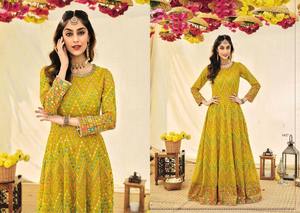 Elegante vestido Anarkali bordado amarillo mostaza con espejo trabajo indio y pakistaní boda y fiesta traje Anarkali - Product Image 3