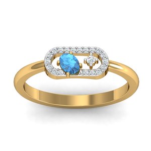 Anillo Boho Geométrico de Topacio Azul y Latón, Chapado en Oro de 18k, con Zirconia, Banda Abierta, Anillo al por Mayor para Mujer - Product Image 1