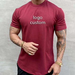 Camiseta Oem de gran tamaño para gimnasio, Camiseta ajustada de algodón elástico Spandex liso para entrenamiento, camisetas deportivas ajustadas para hombre de Fitness muscular personalizadas - Product Image 2