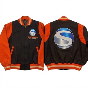 Chaqueta de Lana Personalizada de Alta Calidad, Estilo Letterman, Color Negro y Naranja, Cuerpo de Lana, Mangas de Piel de Oveja, Cierre de un Botón, para Invierno - Product Image 1
