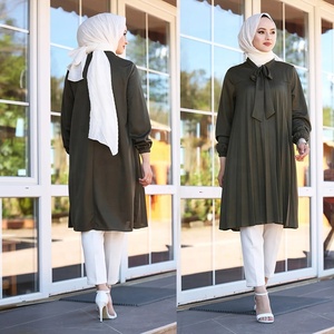 Haut en mousseline plissé à manches longues pour femmes musulmanes tunique décontractée à col ras du cou chemisier modeste pour musulmanes - Product Image 3