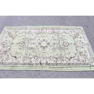 Turkish Rug, 3.9x6.7 ft Area Rug, Green <b>Brown</b> <b>Wool</b> Rug - Product Image 3