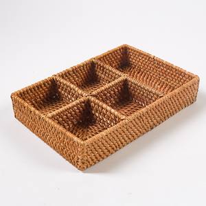 Bandeja con compartimentos de ratán natural, soporte para utensilios, bandejas de organización de almacenamiento de cubiertos con 3-5 compartimentos - Product Image 2