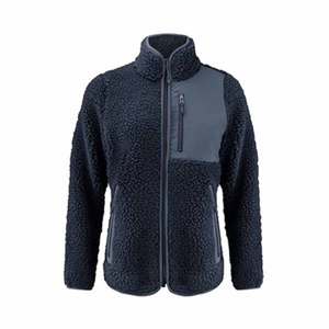 Veste sherpa vintage respirante streetwear vierge de couleur marine foncé, vestes en laine d'agneau en peluche lâche hip hop - Product Image 2