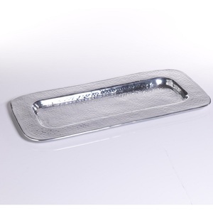 Plateau en métal moderne en forme de rectangle fait à la main avec revêtement argenté Table basse Vanity Ottoman Console Salle à manger Plateaux de service Rangement - Product Image 1