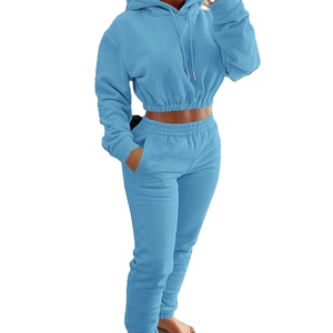 Conjunto de Dos Piezas de Sudadera Corta de Felpa Francesa Estampada de 360 g para Mujer, 100 % Algodón, Invierno, Sudadera con Capucha, Pantalones Deportivos, Ropa Informal, Personalizable OEM - Product Image 4