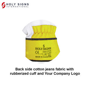 Canadian Rigger Cowhide Grain Leather Safety Gloves <b>for</b> Work Long Yellow Cuff Construction <b>Gardening</b> Industrial-Yellow - Product Image 2