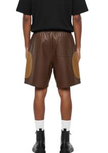 Shorts cargo en cuir véritable pour homme, deux tons, avec taille élastique et poches utilitaires à fermeture éclair, style streetwear - Product Image 5