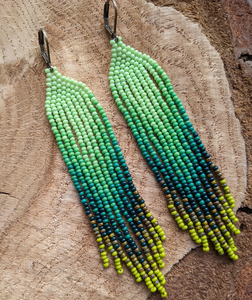<b>Green</b> Beaded <b>Earrings</b> Gradient Fringe Handmade Woven Jewelry Fringe Tassel <b>Earrings</b> - Gold - Long - Product Image 1