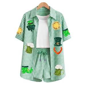 Premium Cotton Patchwork Casual Summer Women's 3-Piece Shirt <b>Top</b> <b>and</b> <b>Short</b> <b>Set</b> for Easter Theme Comfy Custom Design - Product Image 2