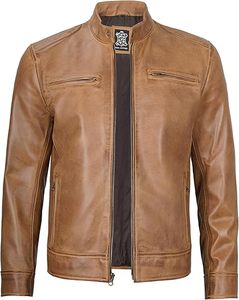 Chaqueta de cuero para motocicleta para hombre Chaqueta de motorista de cuero real de piel de cordero suave con estilo vintage para hombre - Product Image 4