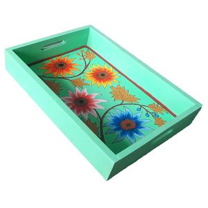 Venta al por mayor bandeja de servicio de madera rectangular a granel con asas hechas a mano para el hogar hoteles bandejas de mesa para servir alimentos - Product Image 1