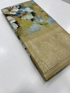 Nouveau lancement élégant soie Faux Georgette Border Sarees avec beau motif floral écologique extensible pour les bandanas ethniques - Product Image 2