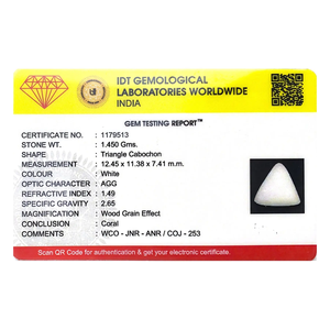 Piedra Preciosa Suelta de Coral Blanco de 7.25 Quilates, Corte Ovalado Sintético de 10 mm, Efectos Rojo Rosado, Calibrada, Efectos Ópticos Especiales, Triángulo de 8 mm - Product Image 4