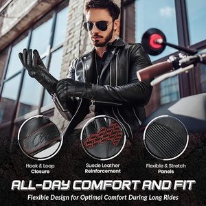 Venta al por mayor de dedo completo de cuero de cabra pantalla táctil guantes de moto para los hombres con logotipo personalizado guantes de motorista de protección - Product Image 2