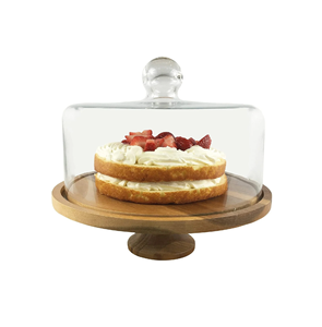 Présentoir de Cupcake en bois plateau de serveur de gâteau couvercle en dôme en verre nourriture Dessert collations plateau de service plateau - Product Image 2