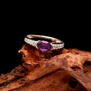 แหวนพลอยอัญมณีคลาสสิกสเตอร์ลิง925อเมทิสต์ทรงรีสำหรับงานแต่งงานงานหมั้นงานวันเกิดของขวัญ - Product Image 3