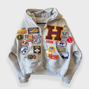 Custom Men's Streetwear Oversized Acid Wash Embroidered Patch <b>Hoodies</b> Distressed <b>Zip</b>-Up Chenille Work Unisex Eco-Friendly Hooded - Product Image 3