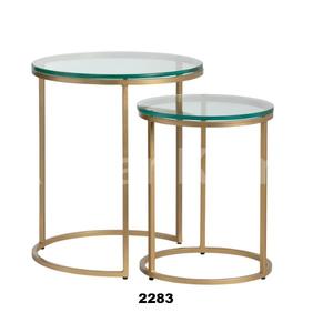 High Quality Gold Metal & Green Top Grass Round <b>Side</b> <b>Table</b> <b>Set</b> of 2 Pcs - Product Image 1