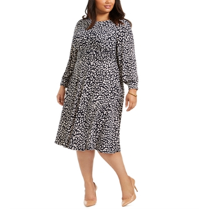 Robe fourreau vintage en mousseline pour femme, imprimé guépard, bleu marine, taille naturelle, grande taille 14W, longueur genou, style vintage pour l'été - Product Image 1