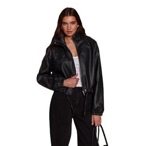 Blouson aviateur en cuir personnalisé pour femme, col montant, tricoté, imperméable, respirant, service OEM - Product Image 1