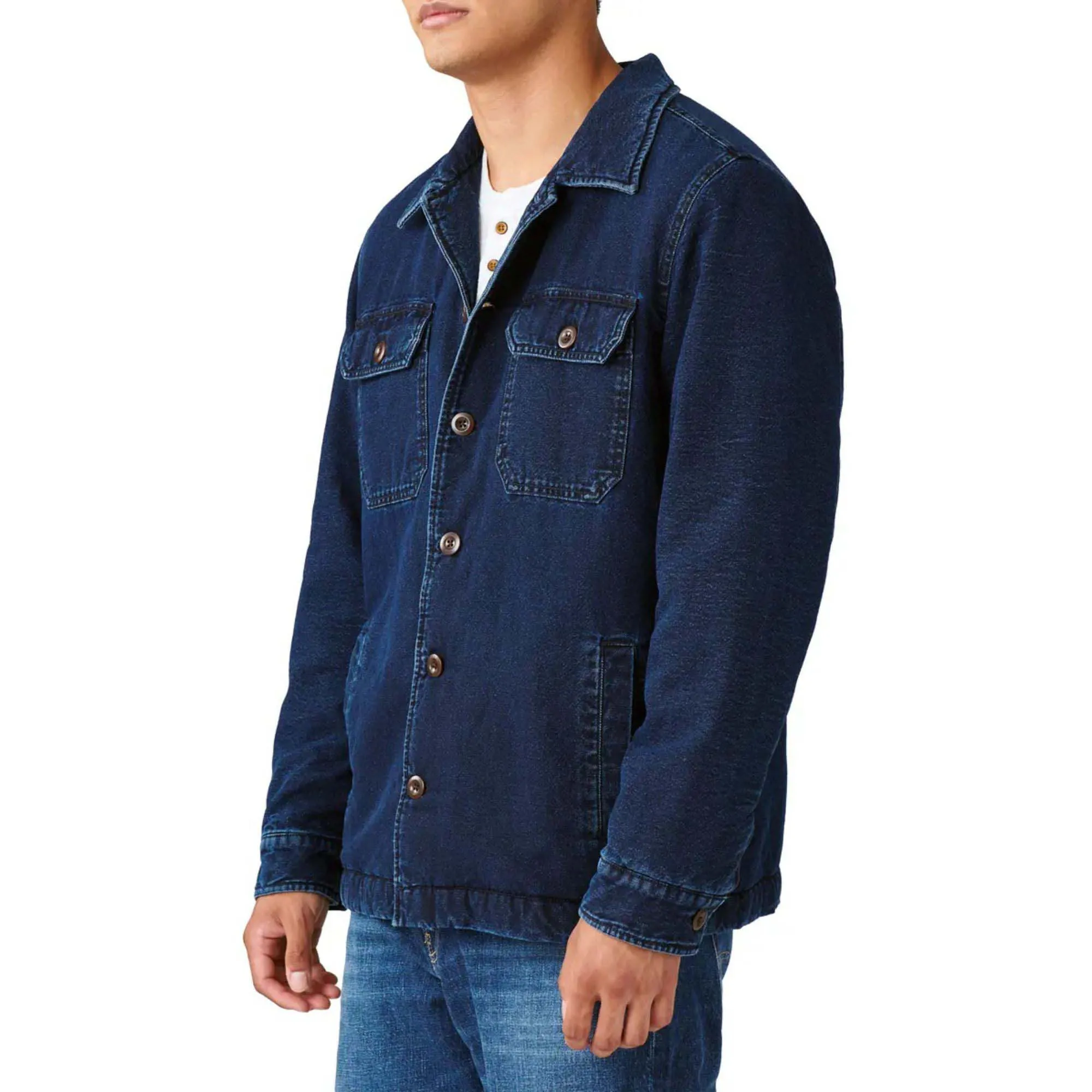 Jaket Denim pria, baju Denim pria kustom, jaket jins pas badan, saku penghangat tangan, kerah jepret, pakaian jalanan, dapat dicuci