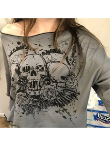 Chemisiers pour femmes toutes saisons, motif tête de mort sauvage, manches courtes, épaules dénudées, chemisiers décontractés, t-shirts, hauts décontractés pour femmes, nouveauté 2025 BZZ4 - Product Image 6