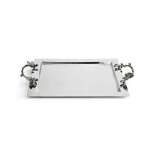 Bandeja DE SERVICIO DE Metal de Orquídea Negra mediana Bandeja plateada elegante con asas florales negras para decoración y entretenimiento del hogar de lujo - Product Image 4